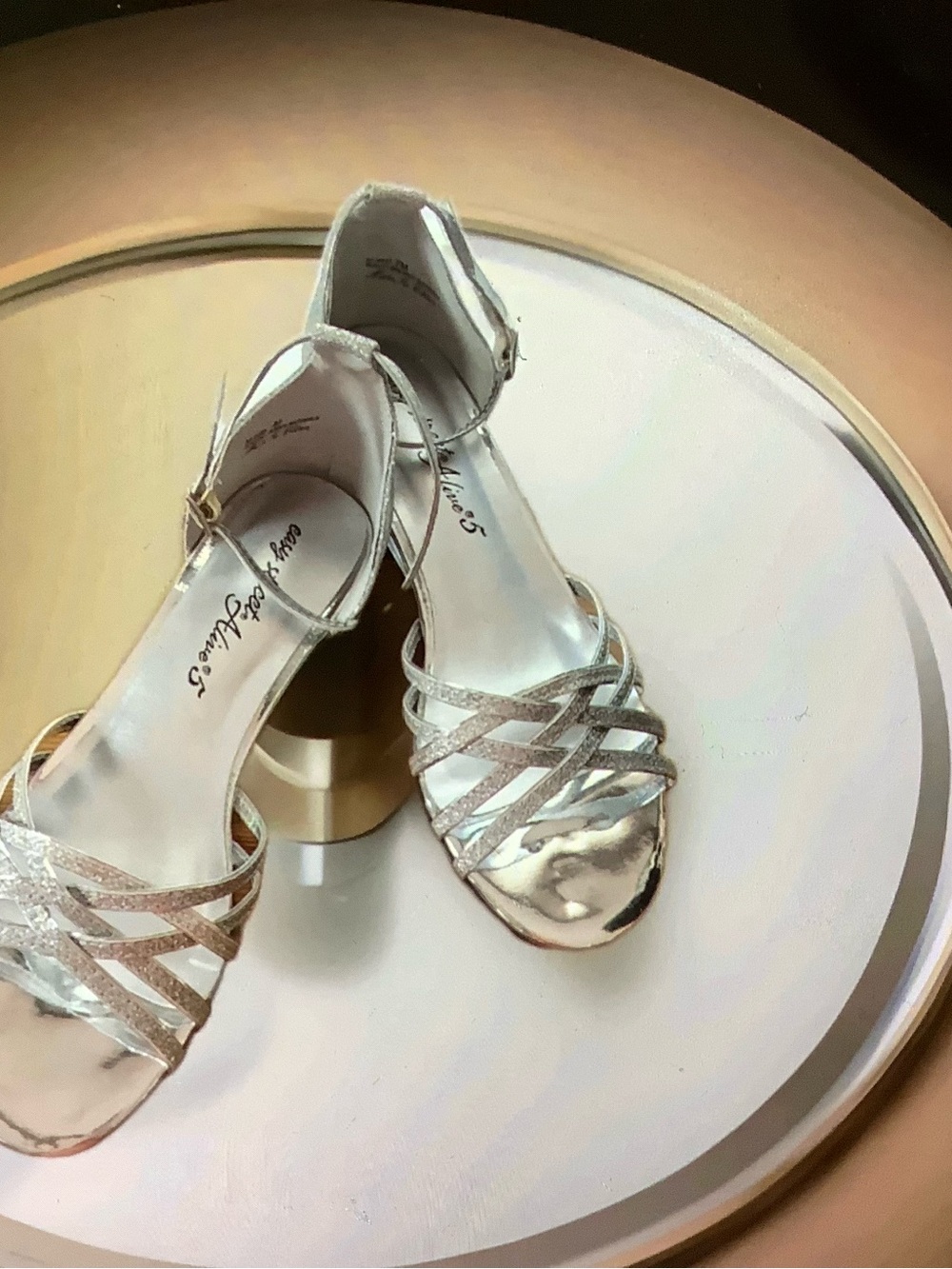 Easy Street Alive 5 Metallic Silver Strappy Ankle-Heel Sandals